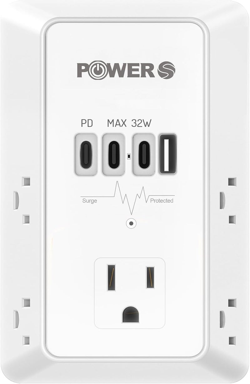 POWERS 20W PD Fast Charging Wall Outlet with USB Ports (3C1A), Electrical Outlet Extender, Surge Protector, Wall Plug Adapter for Multiple Devices, Wall Socket Expander - Image 1